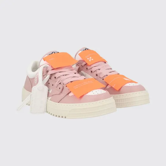 Off-White 3.0 Court Low-Top Trainers in Leather and Canvas with Tag Pink (W28ES6L001013B)