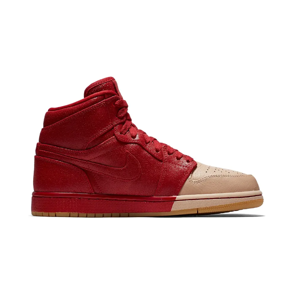 Air Jordan Womens Nike AJ I 1 Retro High Premium PRM ‘Dipped Toe Pack’ Red Tan (2018) (AH7389-607)