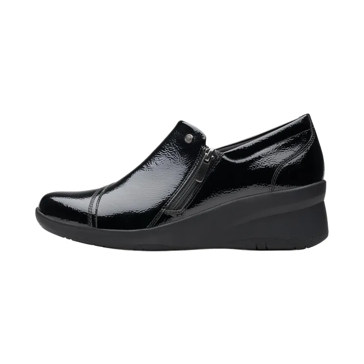 Clarks Suttyn Zip Wedge “Black Crinkle Patent” (26180144)