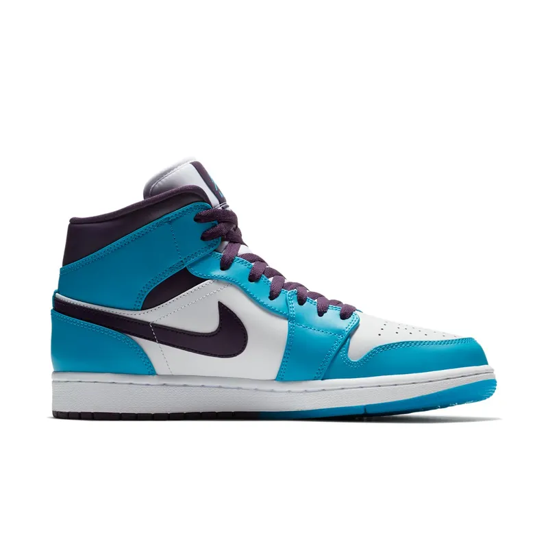 Jordan 1 Mid Hornets Blue Lagoon/Grand Purple-White (554724-415)