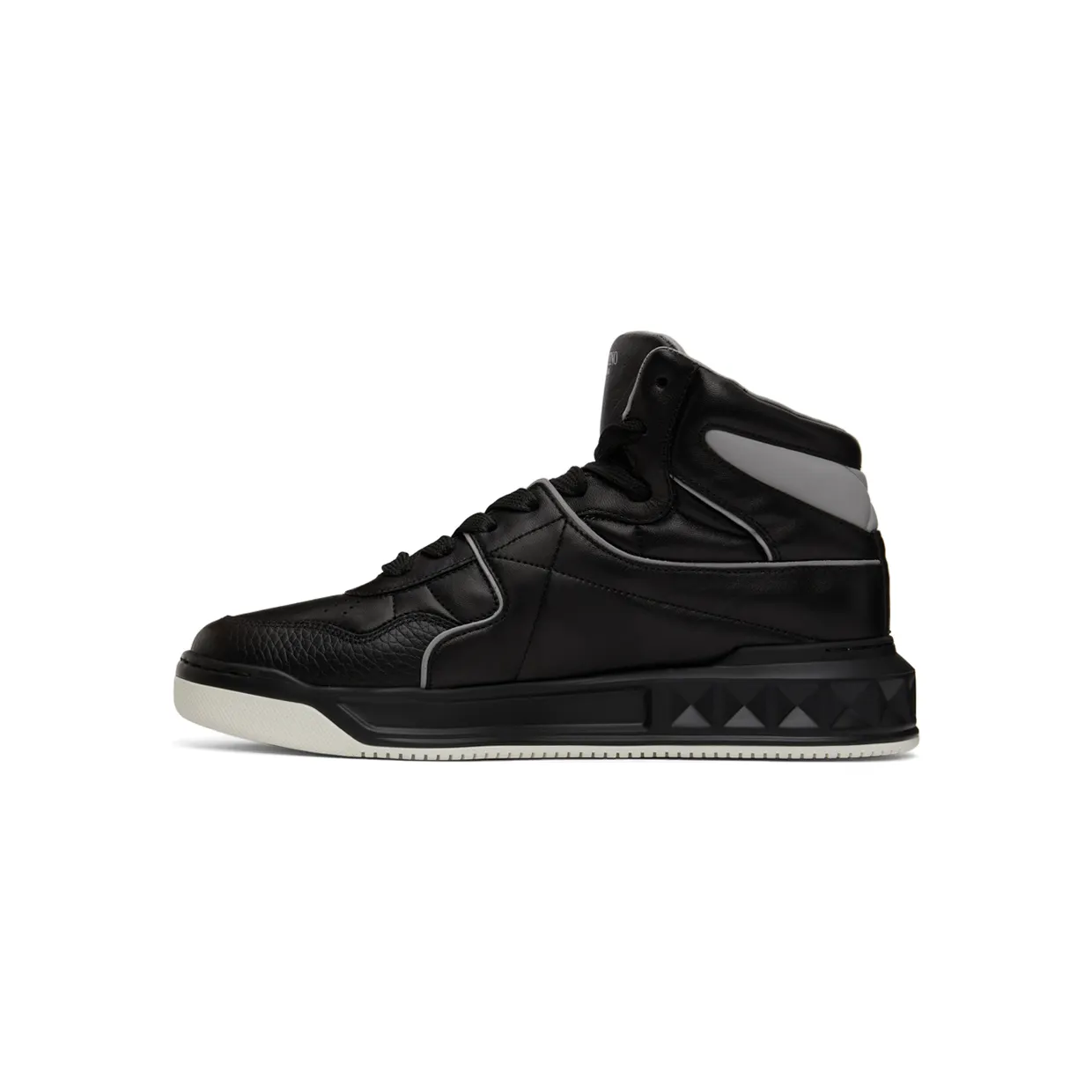Valentino Garavani Black & Grey Nappa One Stud Sneakers (XY2S0E63NWN) (3)