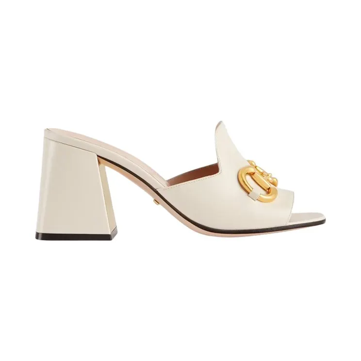Gucci Horsbit 75mm Heeled Sandal White Leather (655412 BKO00 9022)