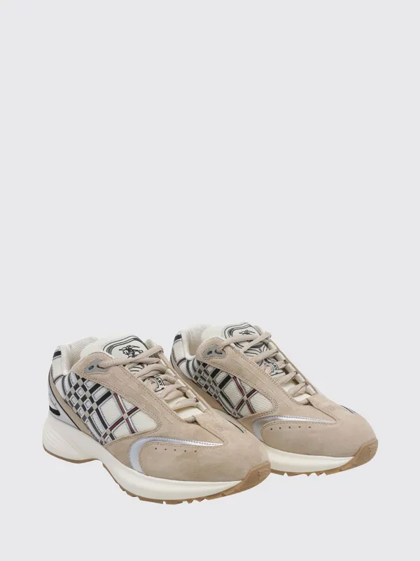 BURBERRY Eclipse Runner Suede and Mesh Check Pattern Sneakers Silver (8127713)