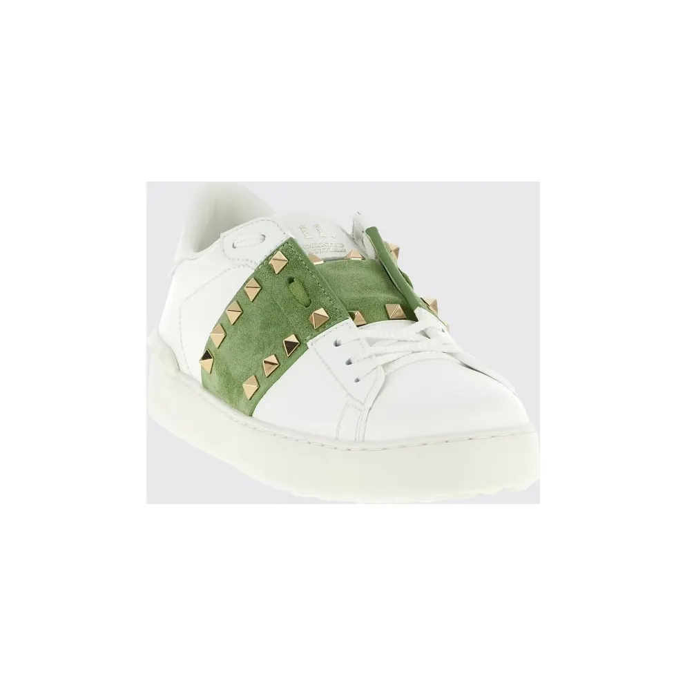 Valentino garavani Rockstud Untitled Leather and Suede Sneakers with Iconic Studs Green (S0A01ZBVDWM)