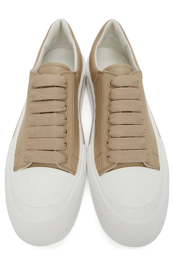 Alexander McQueen Beige Leather Colored Stripe Sneakers (667817WIB63) (5)