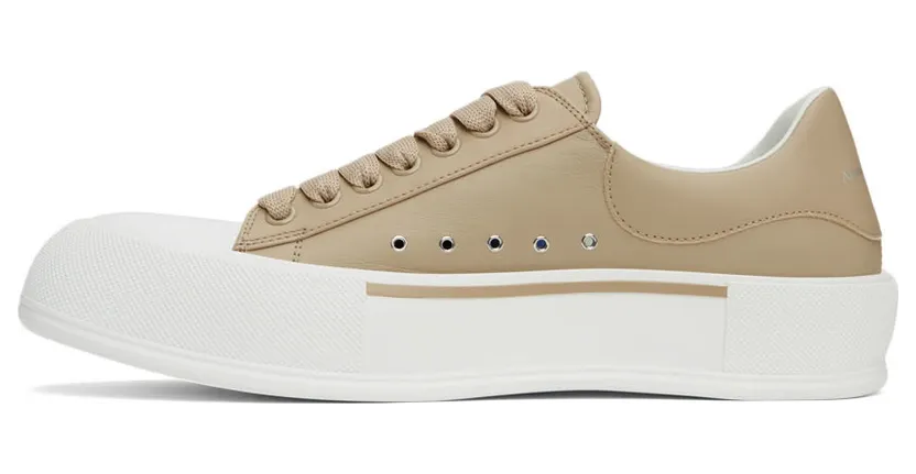 Alexander McQueen Beige Leather Colored Stripe Sneakers (667817WIB63) (3)