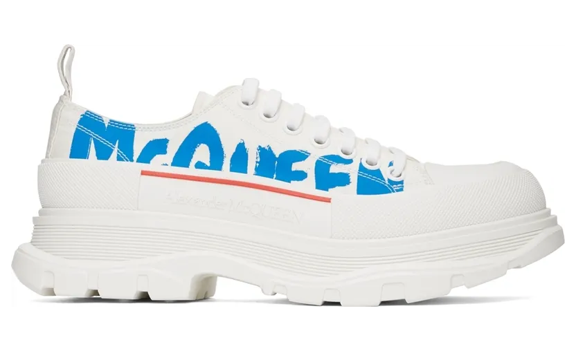 Alexander McQueen White & Blue Tread Slick Graffiti Sneakers (682421W4RQ9)