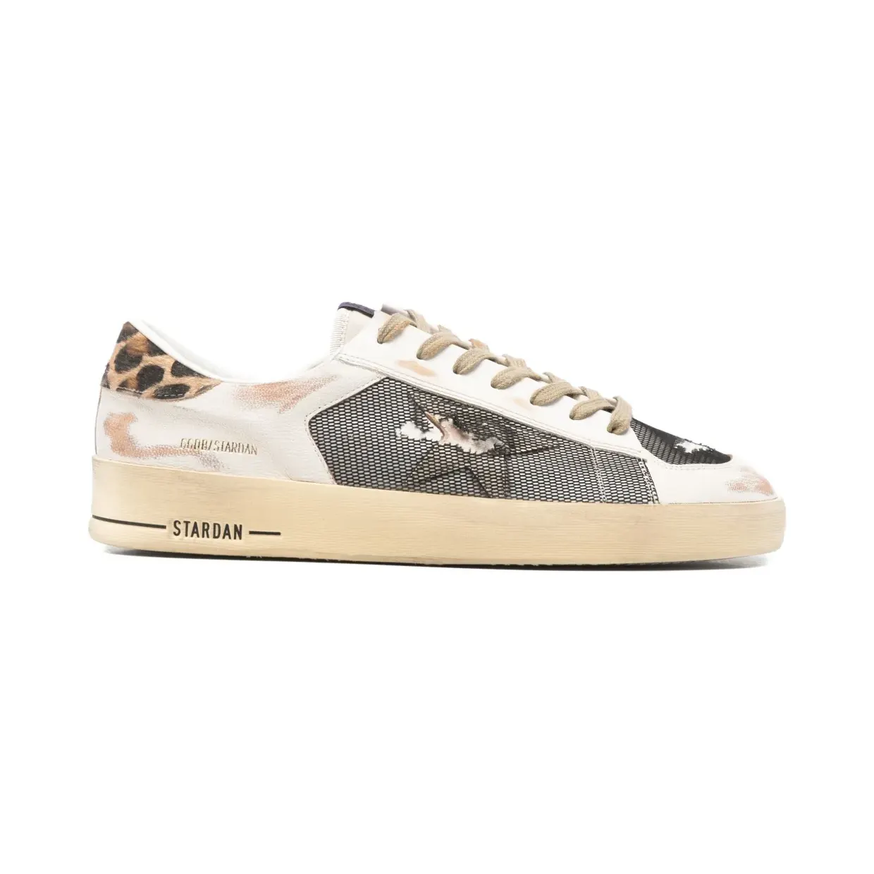Golden Goose Stardan van nappa en mesh met luipaard-print en ponyhaar hielstuk “White” (GMF00370F007937)