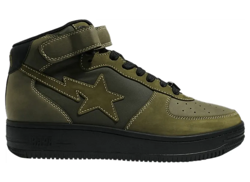 A Bathing Ape Bapesta Mid Military Olive Green