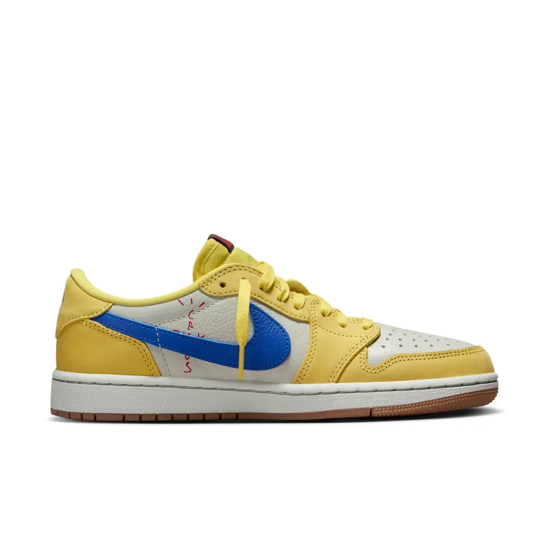 Jordan x Travis Scott Air Jordan 1 Low “Canary/Racer Blue/Light Silver/Gum Medium Brown” (DZ4137-700)
