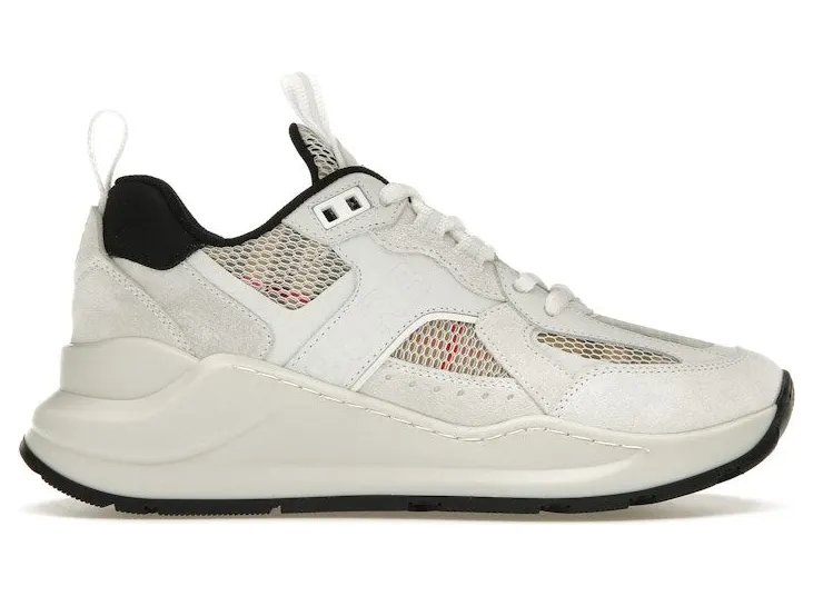 Burberry Logo Print Leather, Suede and Check Mesh Sneakers Archive Beige White (80634701)
