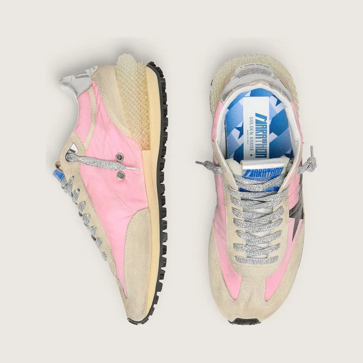 Golden Goose Marathon In Pink Nylon And Beige Suede With Black Printed Star (GWF00684.F006720.25751) (3)