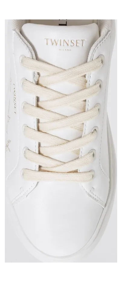 Twinset Low Top Smooth Leather Sneakers with Floral Details and Lettering Logo White (261TGT12413543) (2)