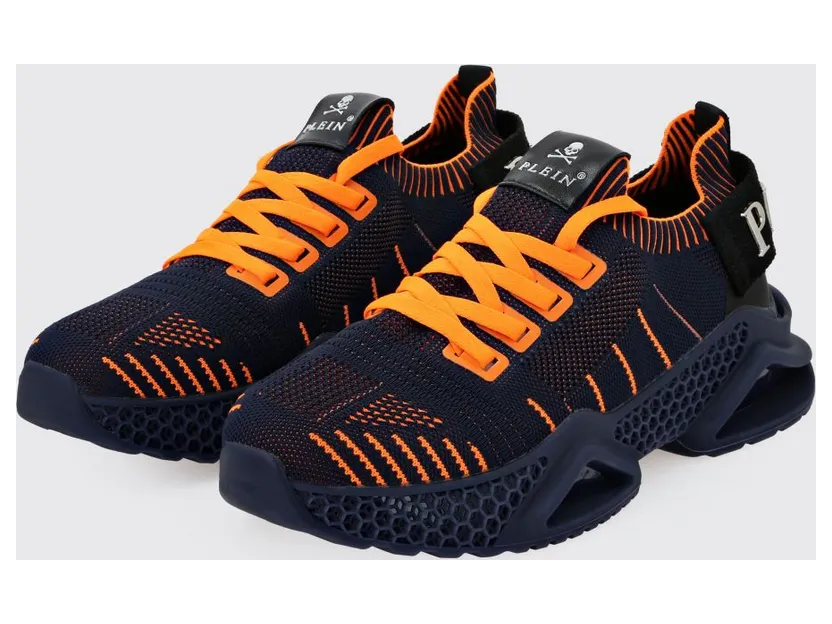 Philipp plein Low-Top Sneakers in Crochet Knit with Elasticated Ankle and Logo Blue (LABSUSC0098PTE003N14)