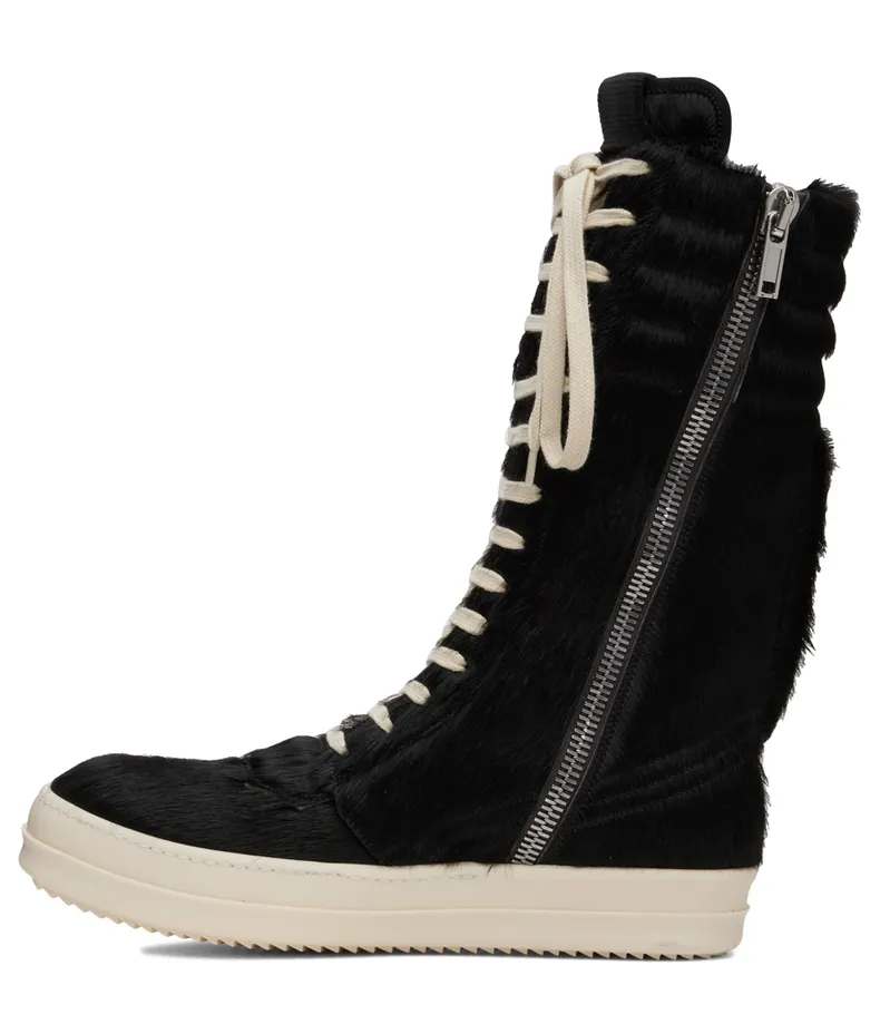 Rick Owens Black Cargobasket Pony Hair Sneakers (RR02B2899 LHL) (3)