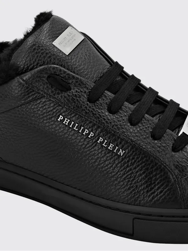 Philipp plein Hammered Leather and Wool Low-Top Sneakers Black (LABSUSC0403PLE010N02) (2)