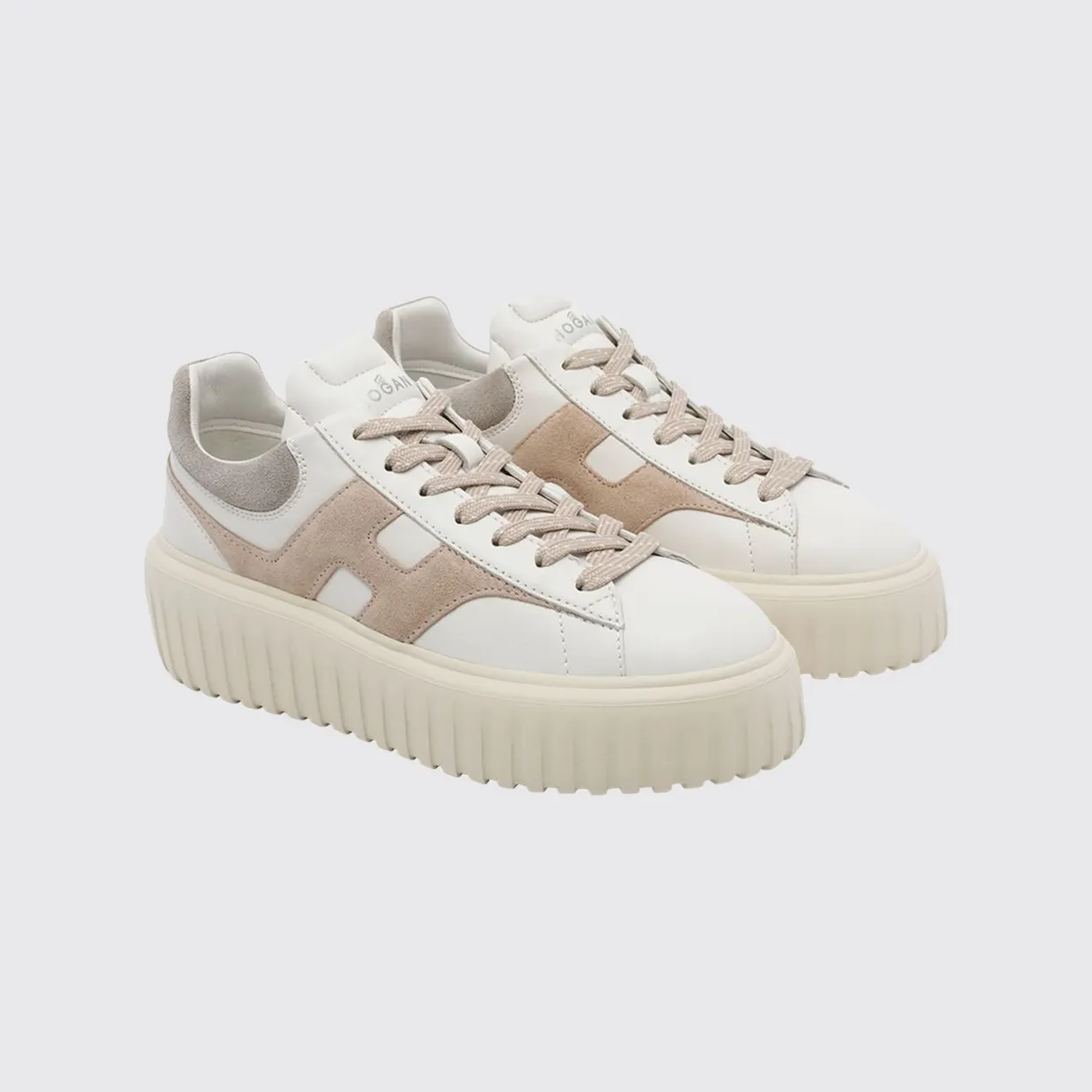 Hogan H-Stripes Platform Sneakers in Leather and Suede White (HXW6450FE91N1M0R16)