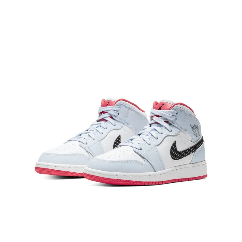 Jordan 1 Mid Half Blue Polka Dot Swoosh (GS) Half Blue/Black-White (555112-400)