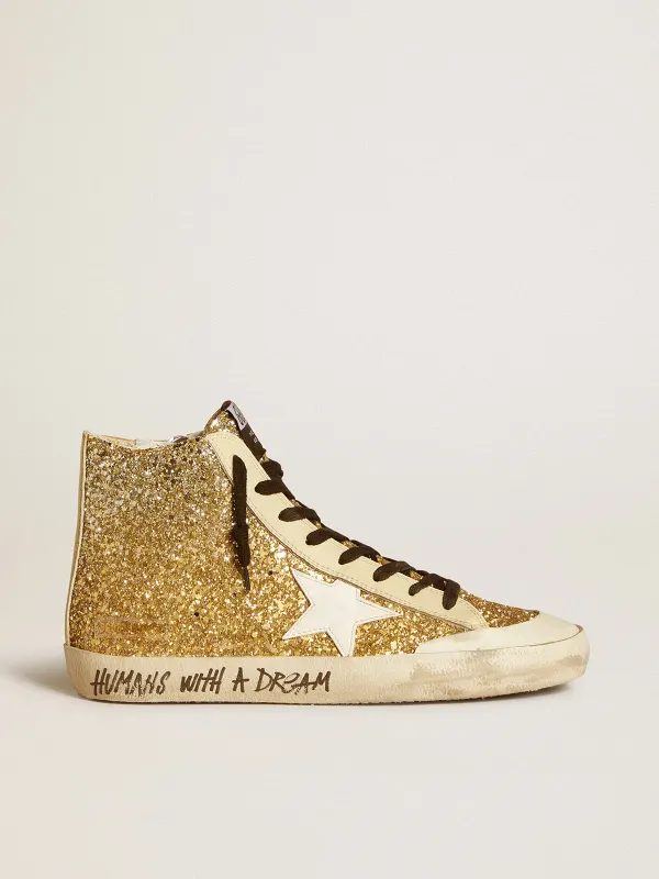 Golden Goose Francy Penstar In Gold Glitter With White Leather Star (GWF00114.F006597.65210)