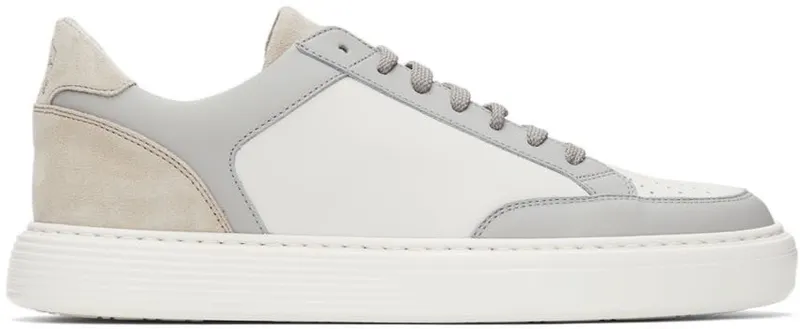 Brunello Cucinelli Grey & White Leather Low Sneakers (MZUBBSJ226)