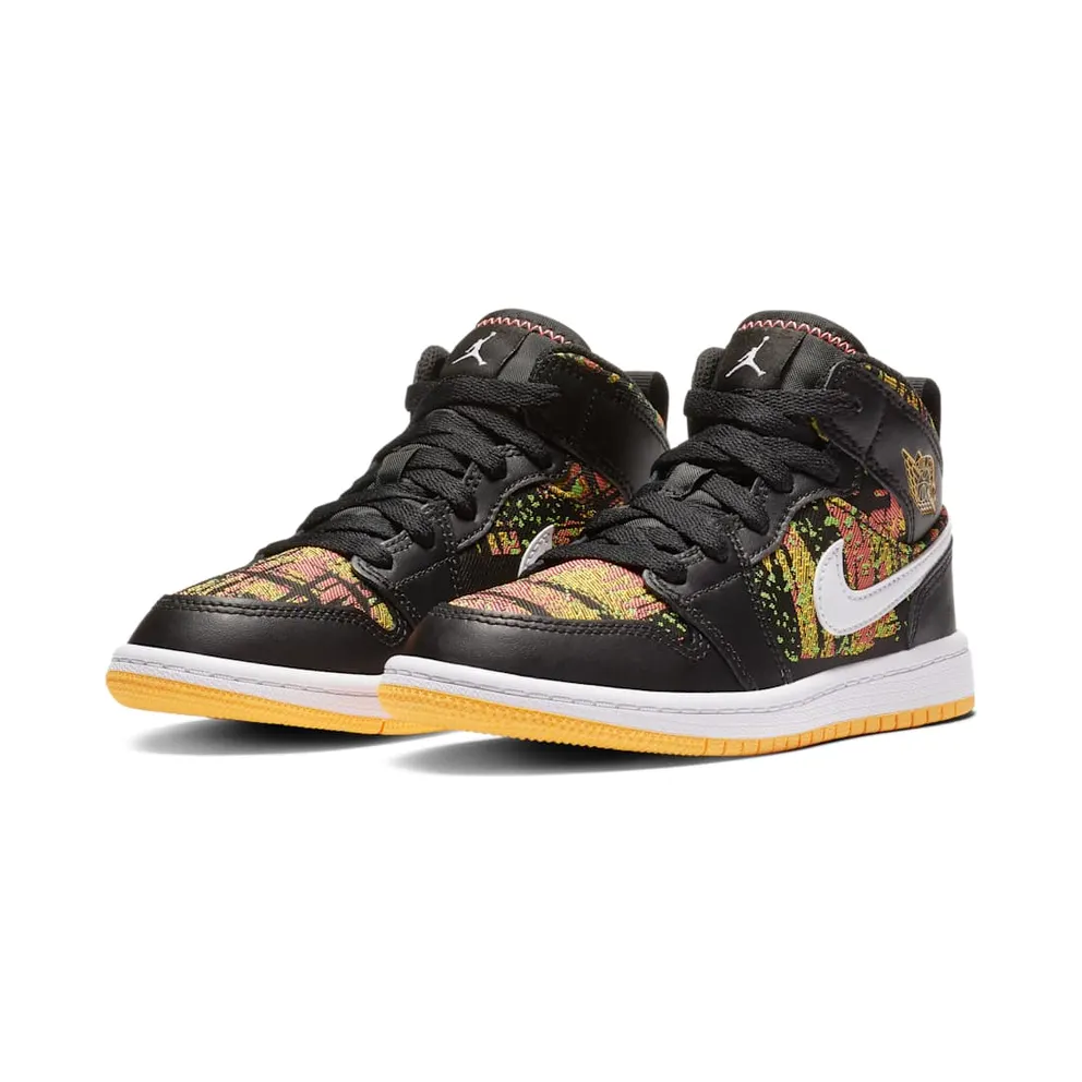 Jordan 1 Mid Black Laser Orange Bright Melon (PS) Black/Laser Orange-Bright Melon-White (640737-003)