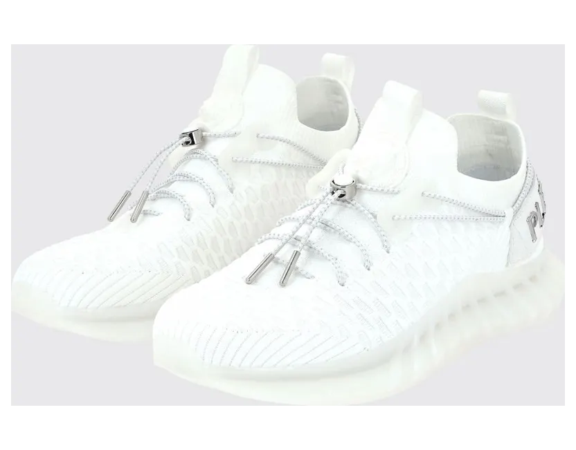 Plein Sport Technical Knit Low-Top Sneakers with Elasticated Ankle and Double Pull Tab White (SADSUSC0520STE003N01)