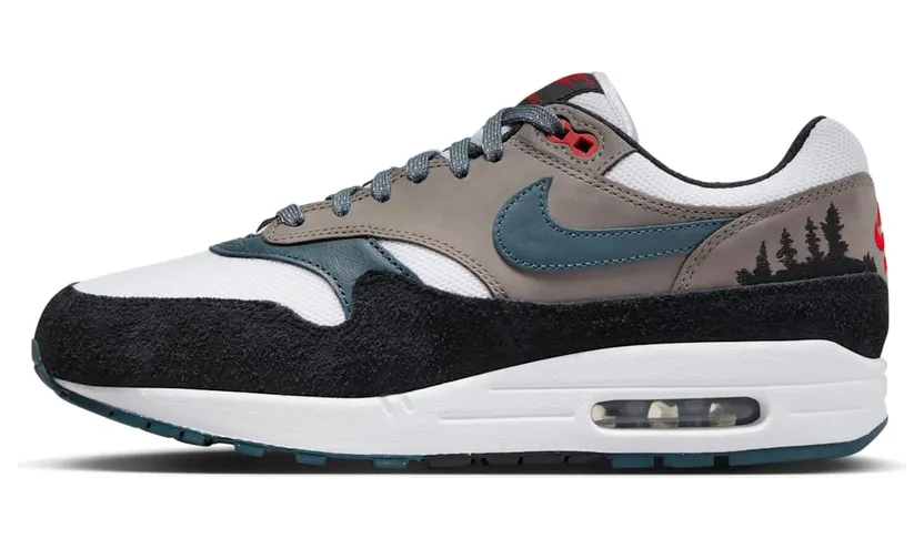 Nike Air Max 1 “Escape” (FJ0698-100): van een afstand rustig, van dichtbij een bos