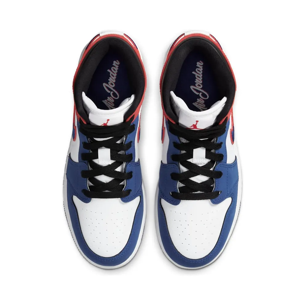 Jordan 1 Mid Rush Blue University Red (GS) White/Rush Blue-Black-University Red (BQ6931-146)