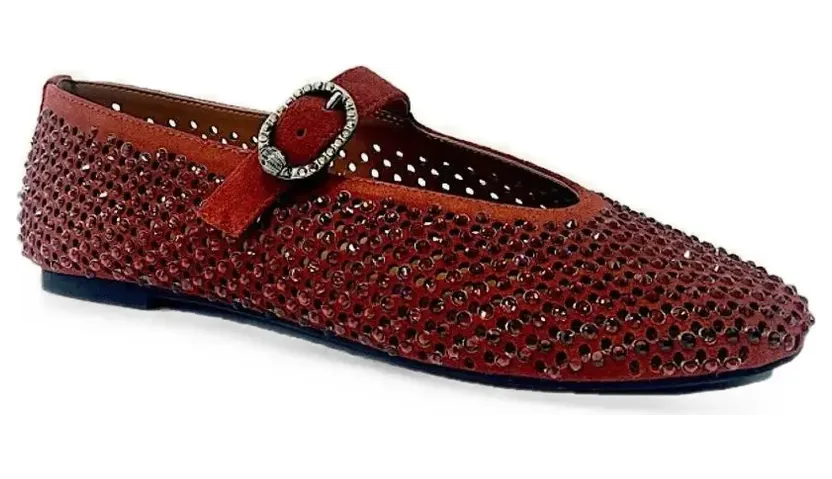 Kurt Geiger London Mayfair crystal-embellished buckle-fastening ballet flats “Red” (2656354209)