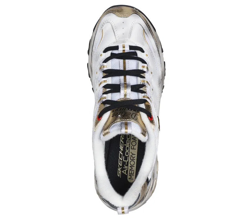 Skechers D’Lites – Vintage Vision – White / Black / Gold (150245 WBGD)