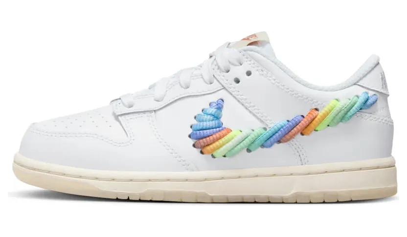 Nike Dunk Low SE Rainbow Lace Swoosh “White / Dark Pony / Light Silver / Multi-Colour” (FN4862-100)