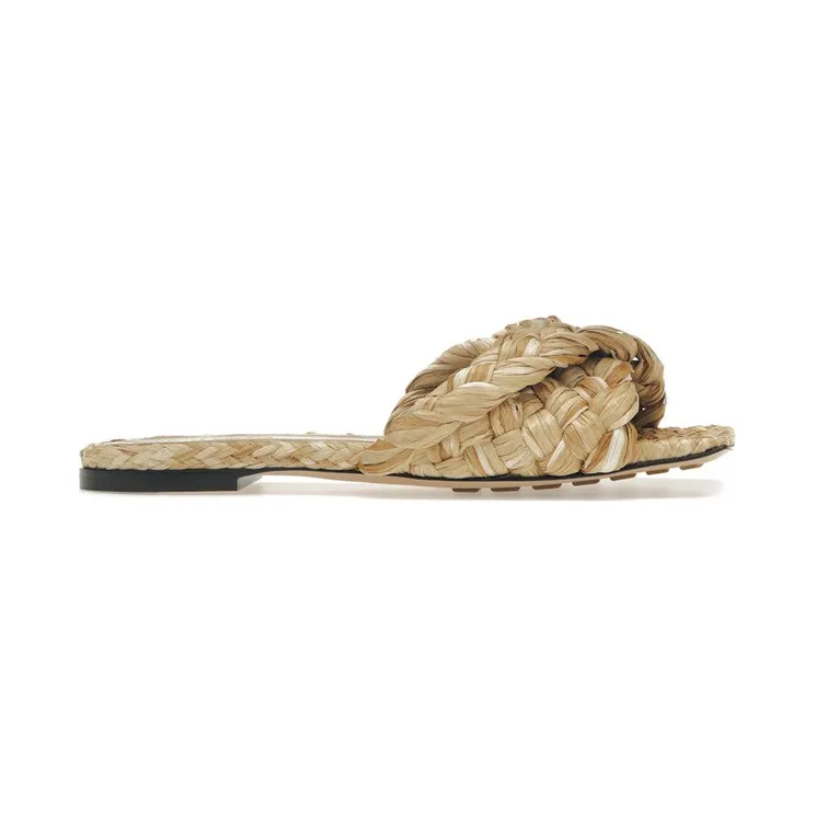Bottega Veneta Raffia Stretch Flat Sandals Macadamia (651860V0GM02627)