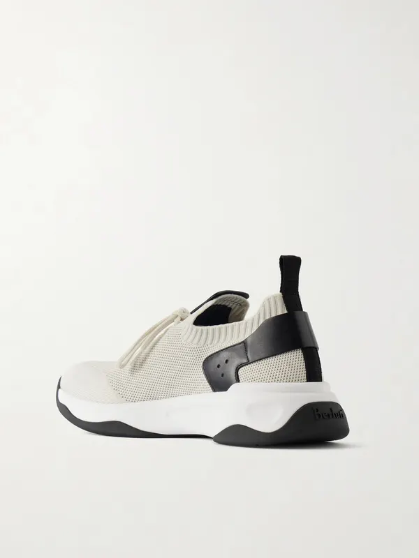 Berluti Shadow Logo-Embroidered Leather-Trimmed Stretch-Knit White (S6610-008)
