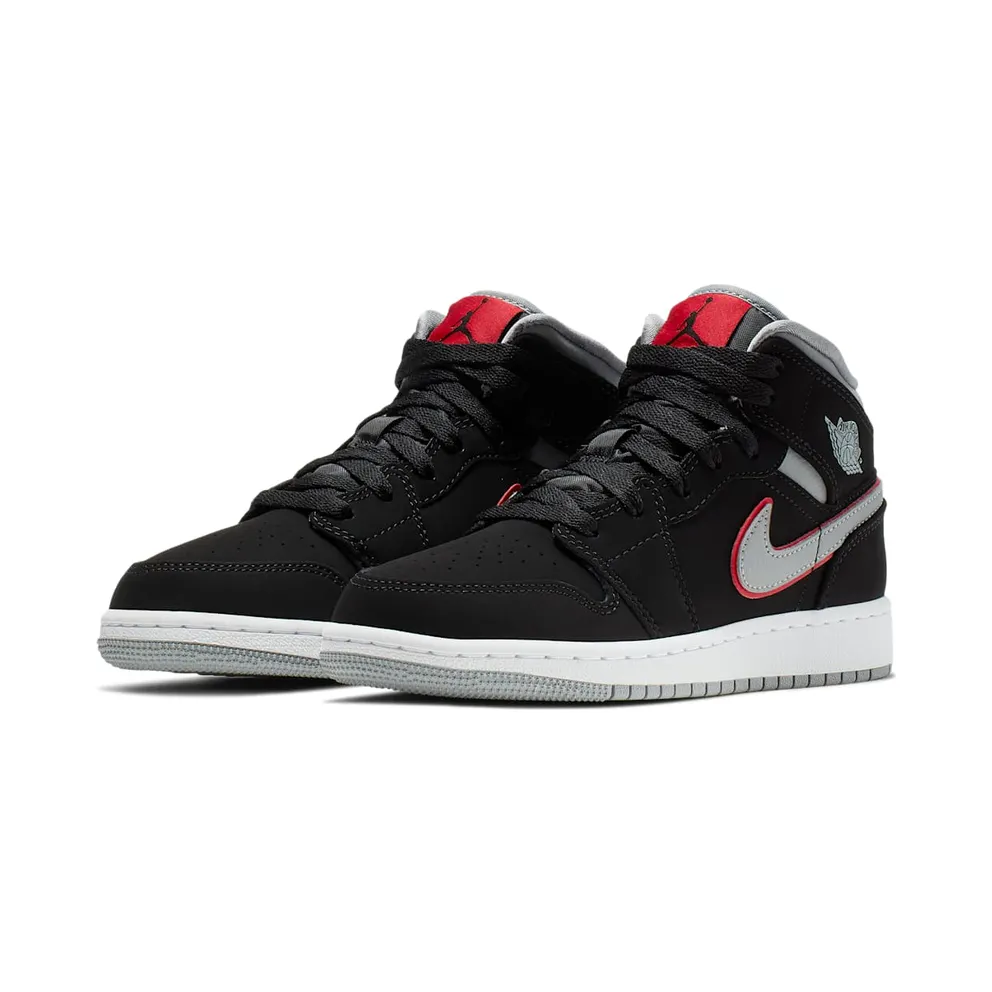Jordan 1 Mid Black Particle Grey Gym Red (GS) Black/Particle Grey-White-Gym Red (554725-060)