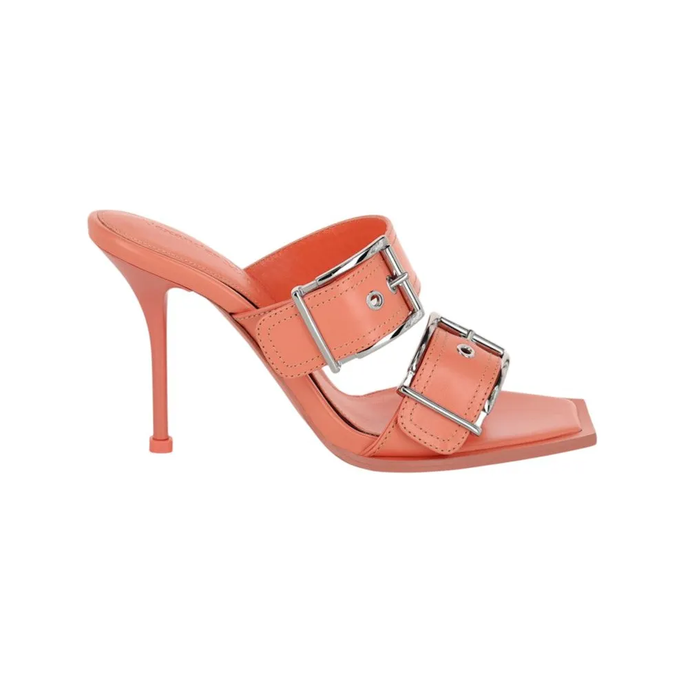 Alexander McQueen Boxcar Leather Heel Sandals Apricot (709990-WHSWD-7876)