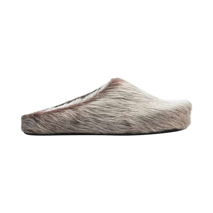 Marni Long Hair Calfskin Fussbett Sabot Mule White Beige (SBMR000600P800600W20)