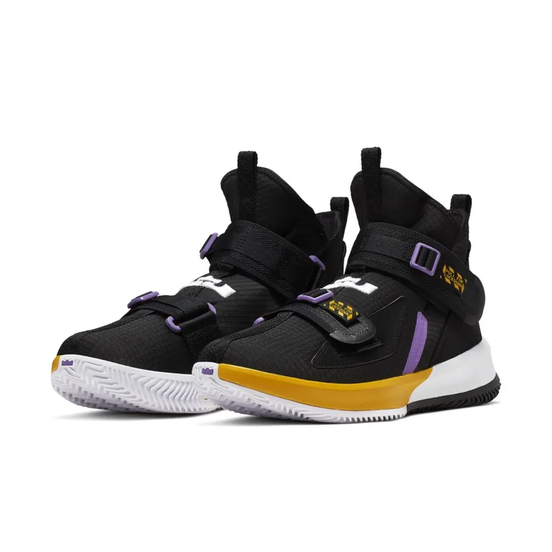 Nike LeBron Soldier 13 Lakers Black/White-University Gold-Bright Violet Style (AR4228-004)