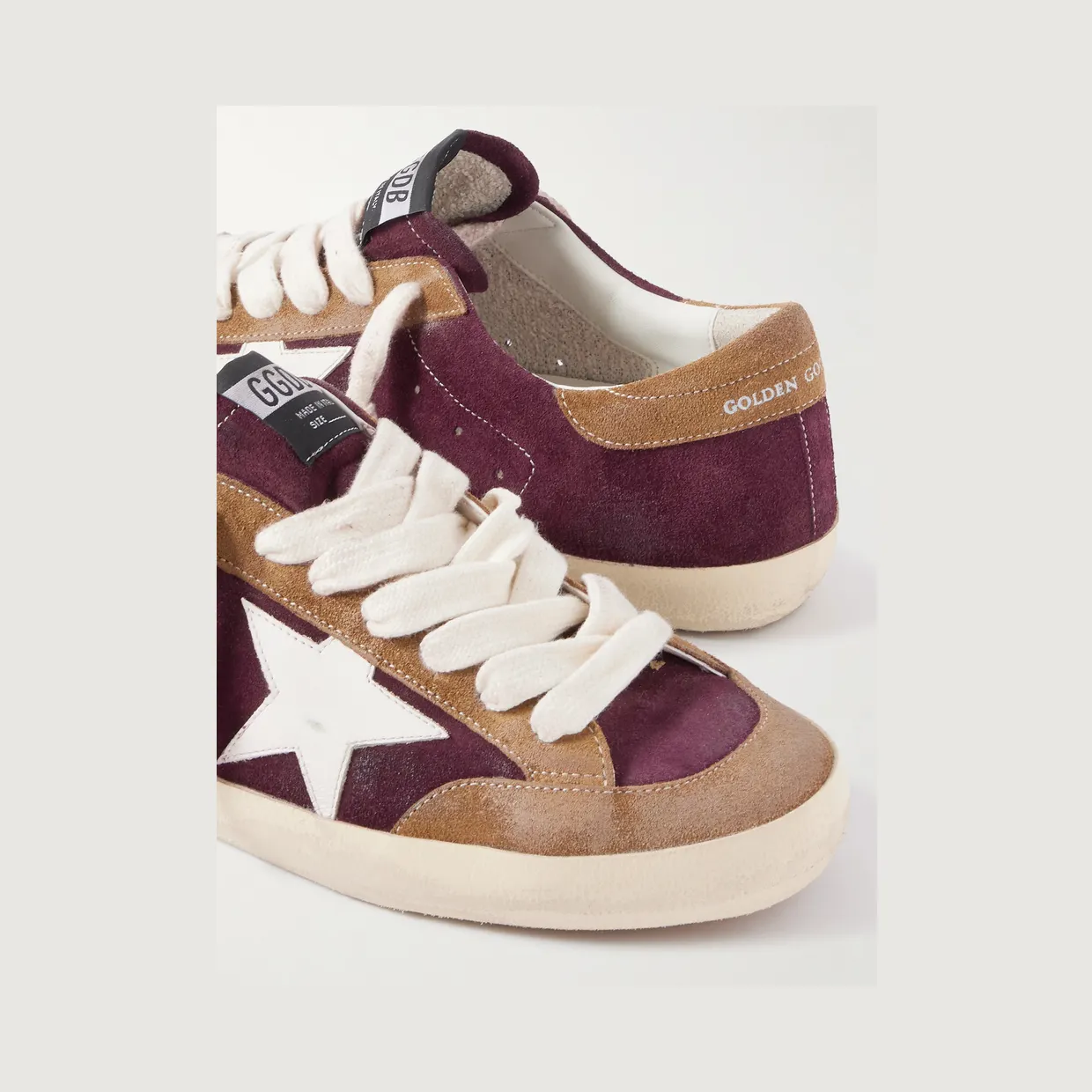 Golden Goose Super-Star Distressed Leather-Trimmed Suede Sneakers Burgundy (GMF00107.F008135) (5)