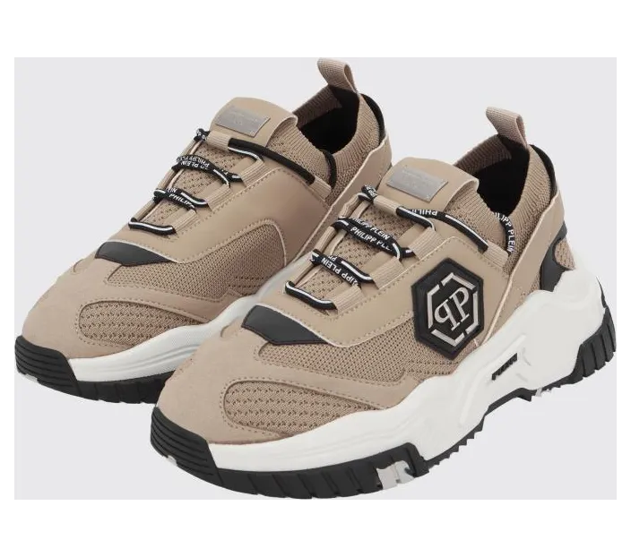 Philipp plein Predator Suede Sneakers with Monogram Pattern and a Chunky Sole Beige (AAASUSC0096PTE003N06)