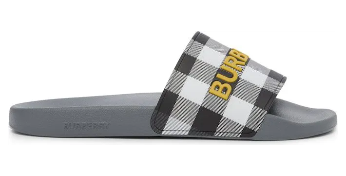 Burberry Logo Detail Check Slides Storm Grey (80629581)