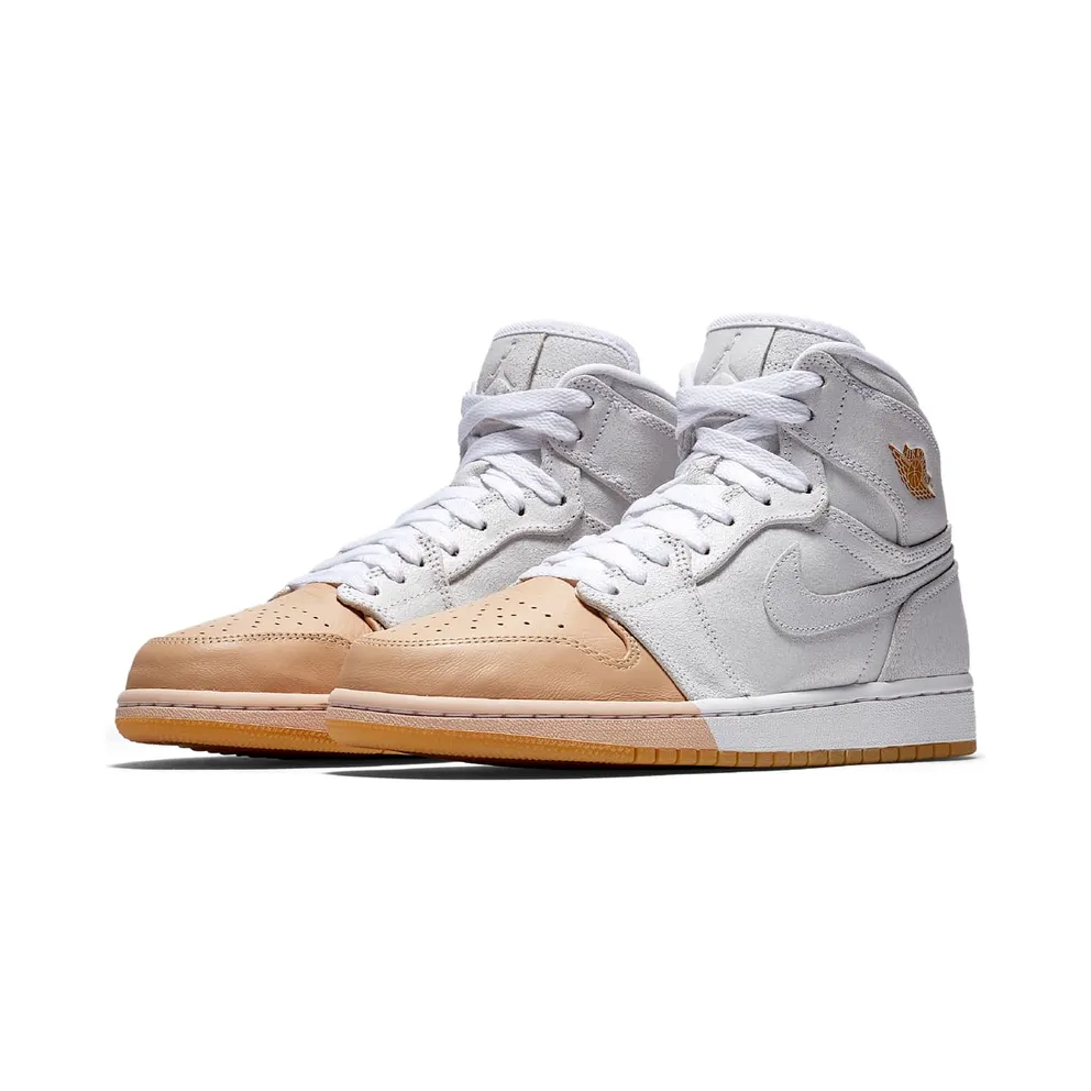 Air Jordan Womens Nike AJ I 1 Retro High Premium PRM ‘Dipped Toe Pack’ White Tan (2018) (AH7389-107)