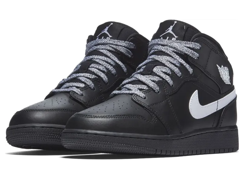 Air Jordan 1 Retro Mid’Speckle’ GS Black/Black-White (554725-049)