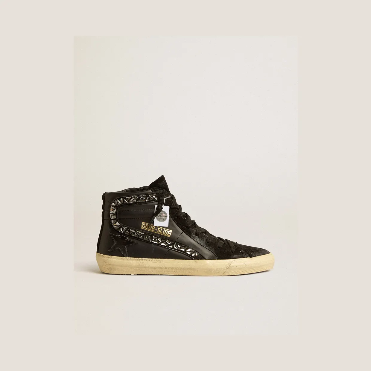 Golden Goose Slide In Leather With Black Star And Swarovski Crystal Flash (GWF00115.F005159.90100)