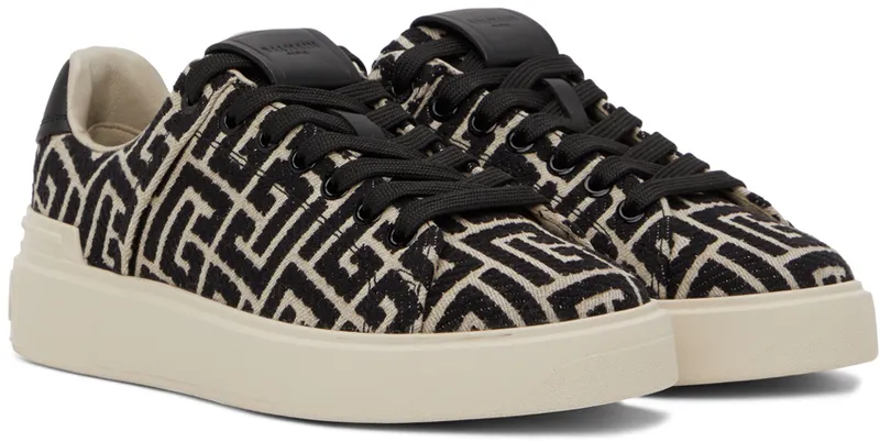 Balmain Beige & Black Jacquard B Court (YN1VI690TJCM)