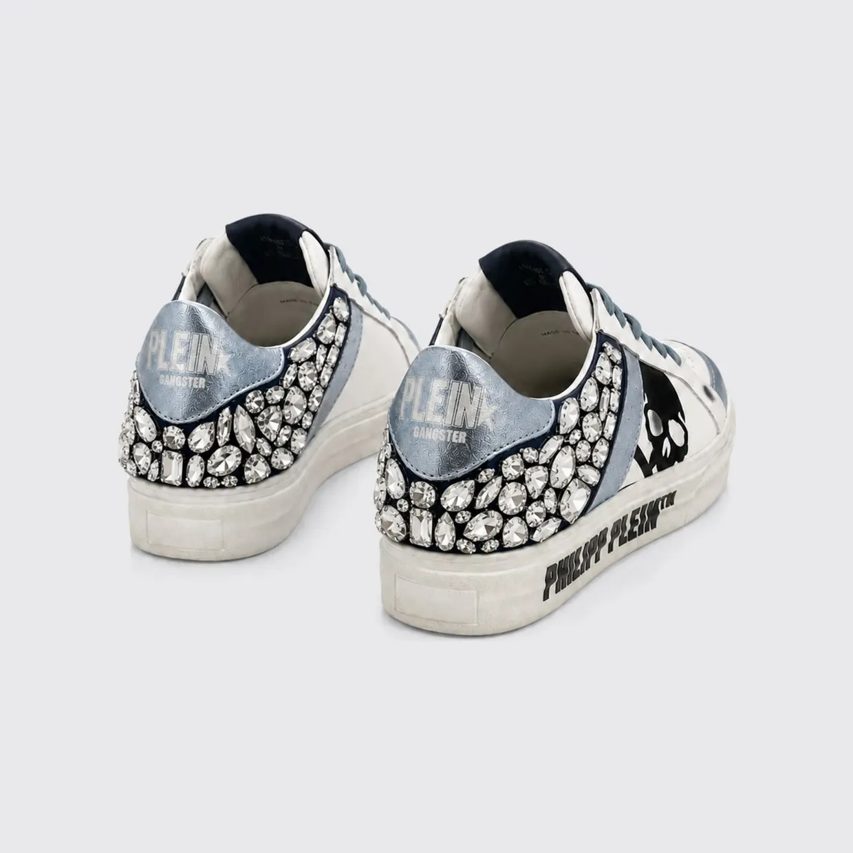 Philipp plein Skull Print Leather Low-Top Sneakers with Crystals Blue (AAFSWSC2808PLE005N0714) (2)