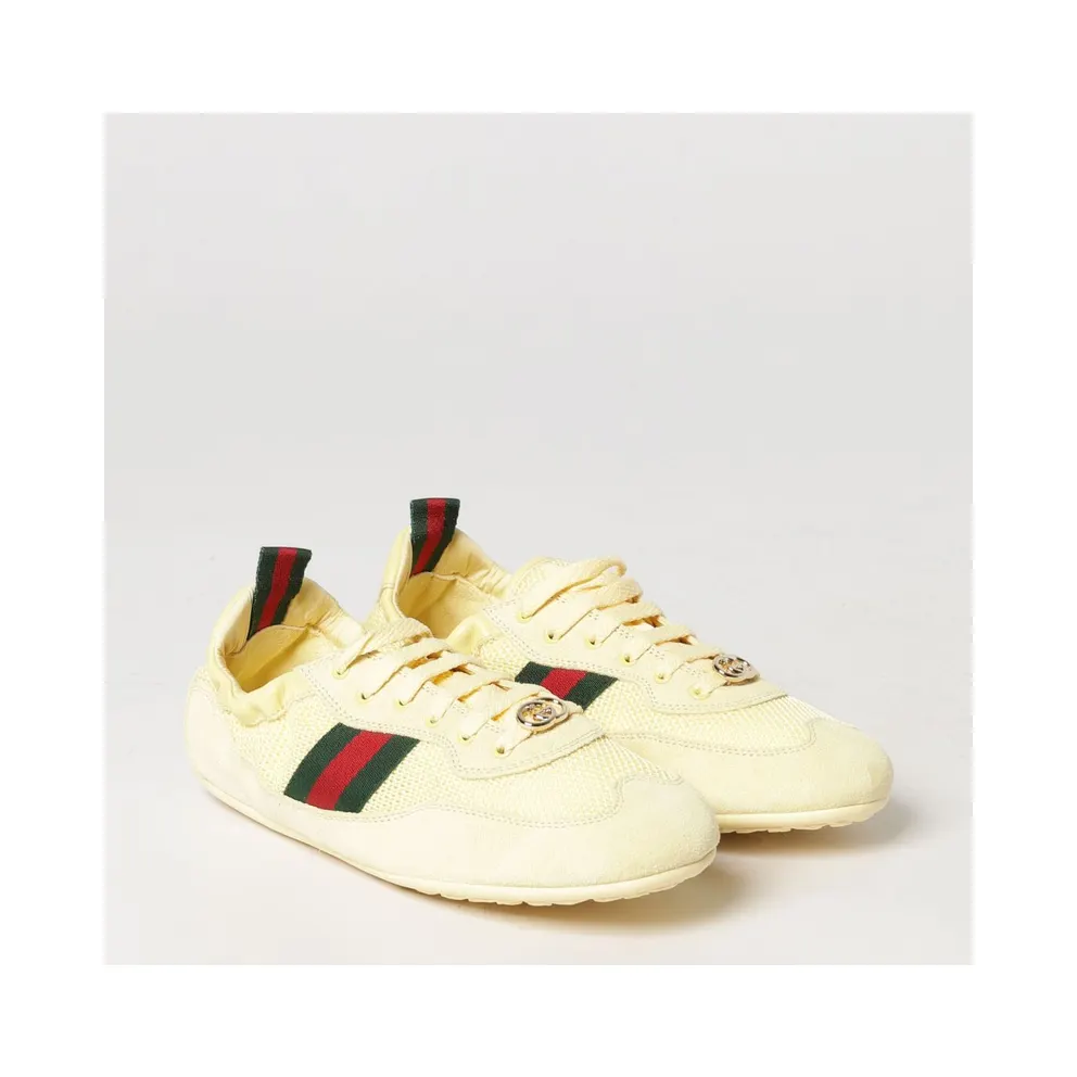 Gucci Shift Low-Top Suede and Mesh Sneakers with Web Stripe Beige (857963AAF1Z7552)