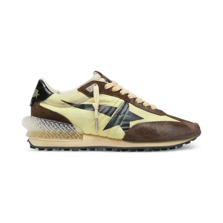 Golden Goose Marathon aus limettengrünem Nylon mit schwarzem Stern und Einsätzen aus braunem Wildleder (GWF00684F008623)