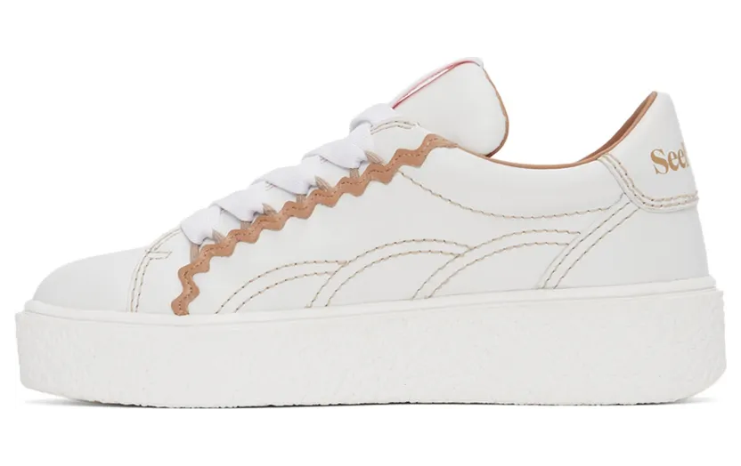 See by Chloé Off-White & Tan Leather Sevy Sneakers (SB36001A 13001) (3)