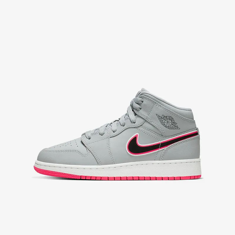 Jordan 1 Mid Wolf Grey Racer Pink Black (GS) Wolf Grey/Racer Pink-White-Black (555112-060)
