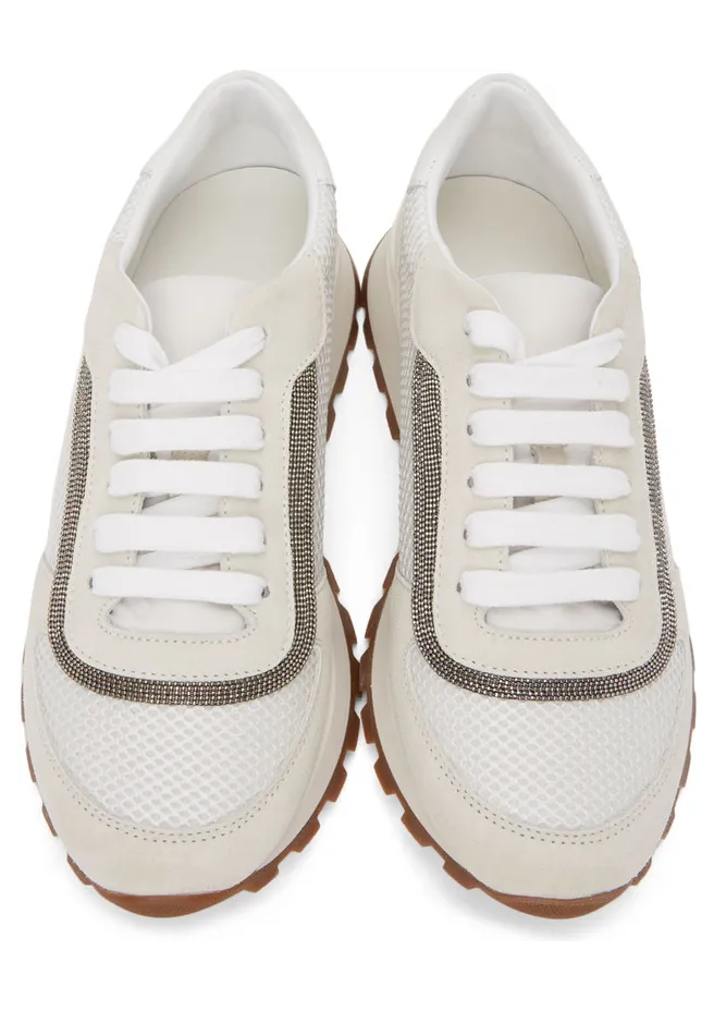 Brunello Cucinelli White & Grey Suede Monili Sneakers (MZSFG2142) (5)